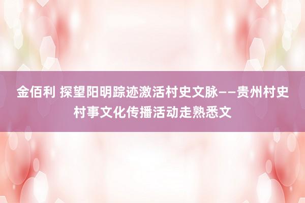 金佰利 探望阳明踪迹激活村史文脉——贵州村史村事文化传播活动走熟悉文