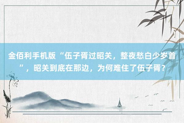 金佰利手机版 “伍子胥过昭关，整夜愁白少岁首”，昭关到底在那边，为何难住了伍子胥？