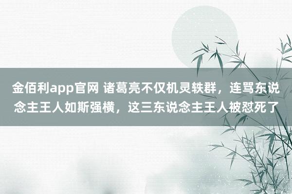 金佰利app官网 诸葛亮不仅机灵轶群，连骂东说念主王人如斯强横，这三东说念主王人被怼死了