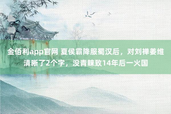 金佰利app官网 夏侯霸降服蜀汉后，对刘禅姜维清晰了2个字，没青睐致14年后一火国
