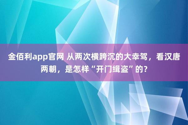 金佰利app官网 从两次横跨沉的大幸驾，看汉唐两朝，是怎样“开门缉盗”的？