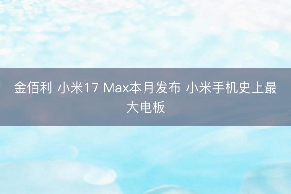 金佰利 小米17 Max本月发布 小米手机史上最大电板